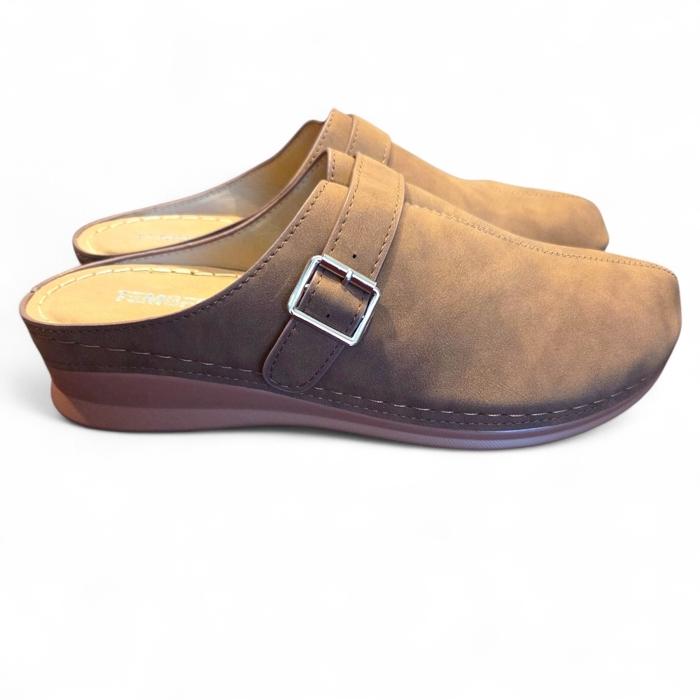 Tan Clogs Slip-on Mules with Buckle Strap Detail EU Size 42 US 10 NEW W/Out Box - Picture 4 of 13